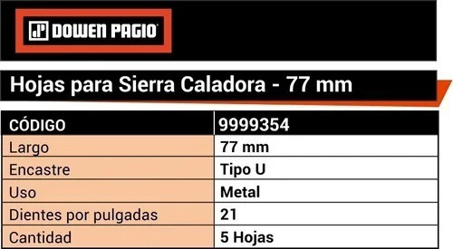 Hoja De Sierra P/metal 7 Dientes Dowen Pagio 9999354
