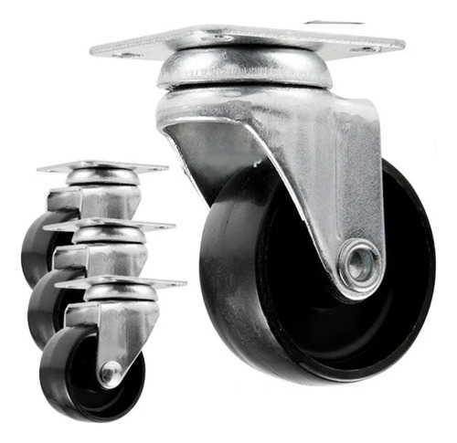 4 Ruedas Giratorias 50mm Rueditas Con Base Muebles Cajonera Ruedas Negro