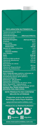 Alimento Líquido De Coco Güd Sin Azucar Organico 12 Pzas/ 1l