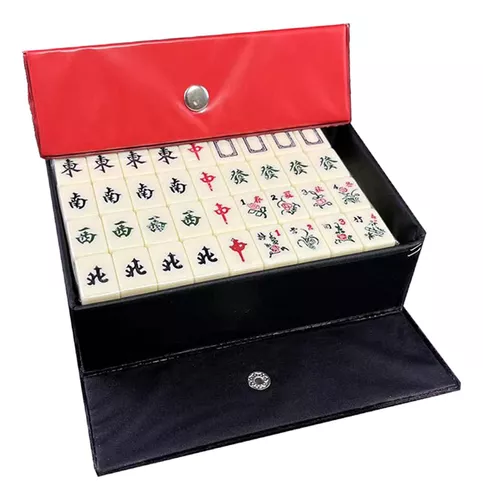 Juego de Mahjong, juego de Mahjong chino con estuche de viaje de  transporte, 1.5 pulgadas, 144+2 azulejos grandes con números arábigos, 2  dados y un