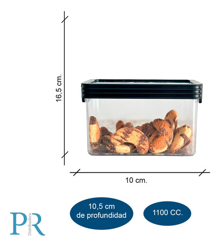Kit 6 Contenedor Hermetico Taper Organizador Acrilico Full Negro