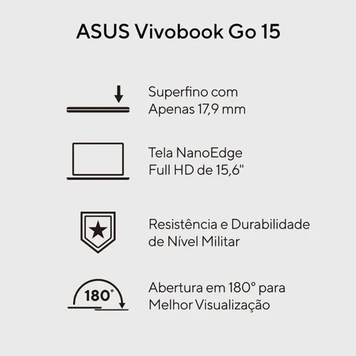 Notebook Asus Vivobook Go E1504ga Intel Core I3 N305 4gb Ram 256gb Ssd Linux Keepos Tela 15,6 Fhd Silver - Nj447 Cool Silver