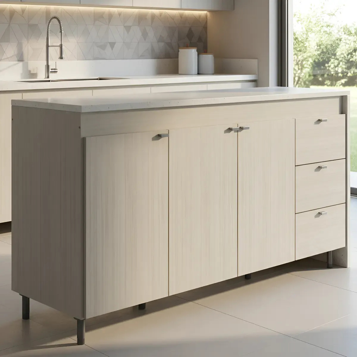 Bajo Mesada Cocina 160 Melamina Muebles Orlandi Color Abedul - Manija