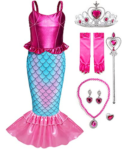 Vestido De Sirena Para Niñas Con Accesorios, 5t