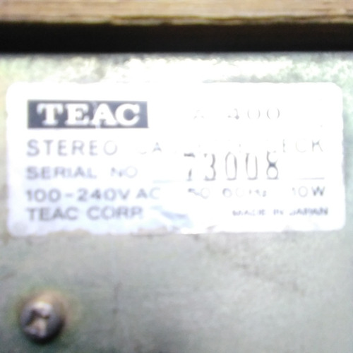 Teac, Reproductor De Cassette, Modelo A-400. Japan. Reparar (Usado)
