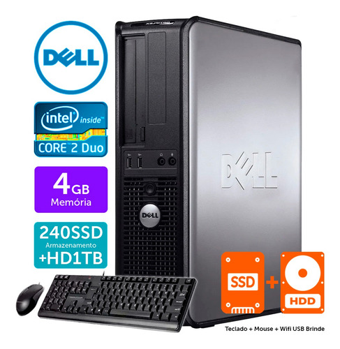 Imagem 1 de 5 de Micro Completo Dell Optiplex Int C2duo 4gb Ssd240+1tb Brinde