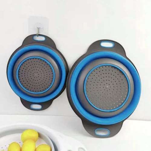 Colador Redondo De Silicona Azul Plegable Para Cocina S