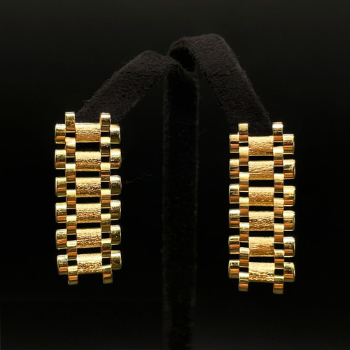 Aretes Rlx Tejido Reloj Oro 14k Pendientes 2.8cmx1cm Gruesos