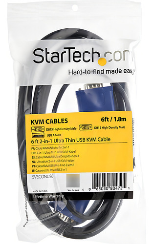 Cable Kvm Ultra Delgado Startech 2 En 1 Vga Usb 3m Color 52049