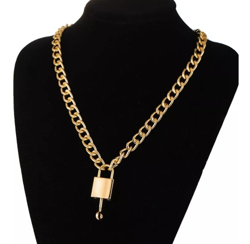 Collar Cadena Gruesa Candado Con Llave Gótico Hip Hop Dorado