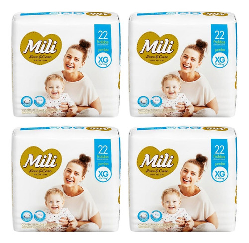 Fralda Descartável Mili- Love& Care- Tam. Xg- 88 Fraldas Gênero Sem Gênero Tamanho Extra Grande (xg)