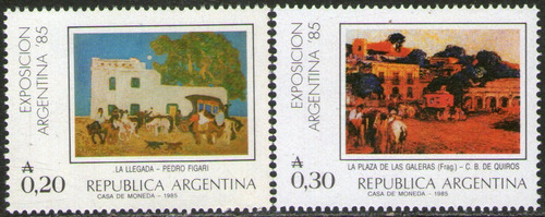 Argentina 2 Sellos Pinturas = Exposición Filatélica Año 1985