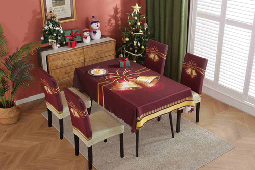 Mantel Decorativo Comedor Navidad+ 4 Fundas Sillas 140*180