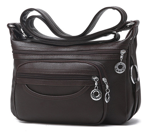 Bolsa De Ombro Feminina De Couro Pu Macio Com Vários Bolsos