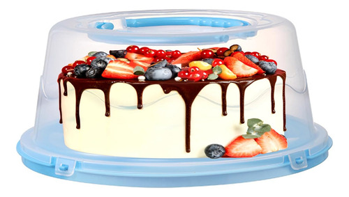 Panera Con Tapa Agarradera Pastel Pan Contenedor Multiusos Azul Lisa
