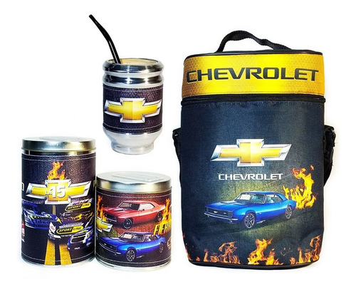 Equipo De Mate Sin Termo Chevrolet Cuero Kit Set Matero