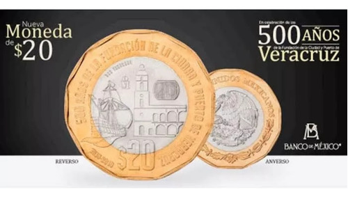 Moneda De 20 Pesos 500 Años Del Puerto De Veracruz 1519-2019