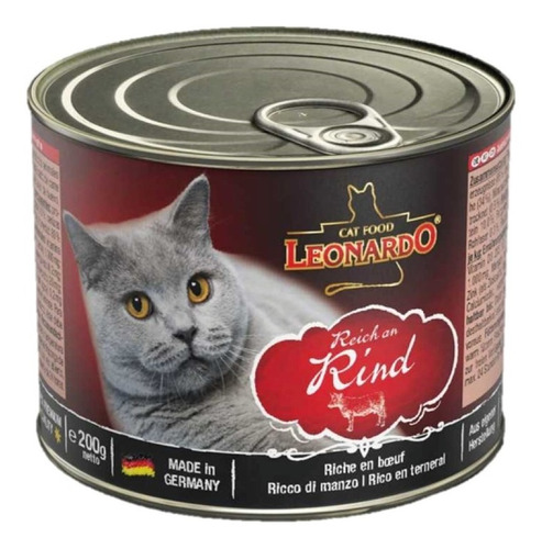 Alimento Leonardo Gato Adulto Sabor Carne Lata De 200g