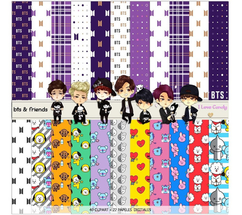 Kit Digital Bts K-pop Papeles + Clipart