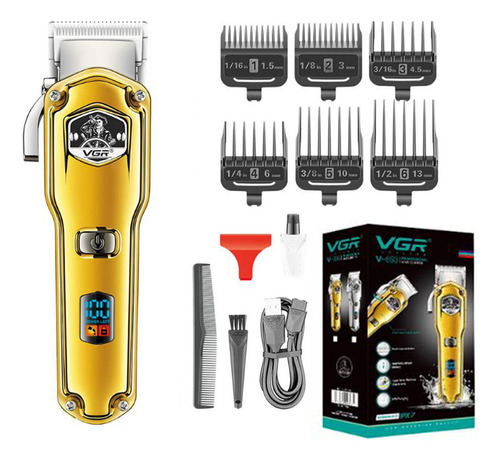 Cortadora De Pelo Clipper Recargable Vgr V-693 Led Usb Color Dorado