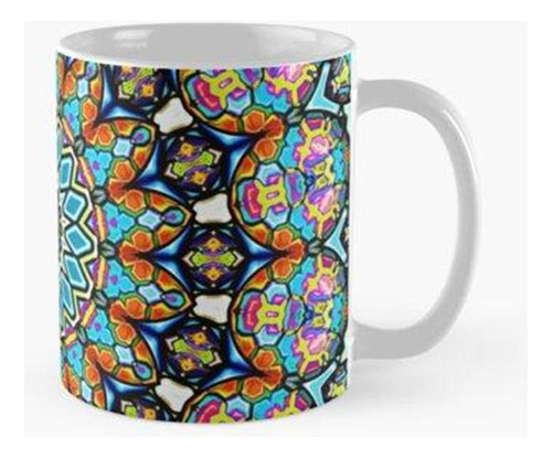 Taza Mandala Cuadrada Con Vidrieras Azules Calidad Premium