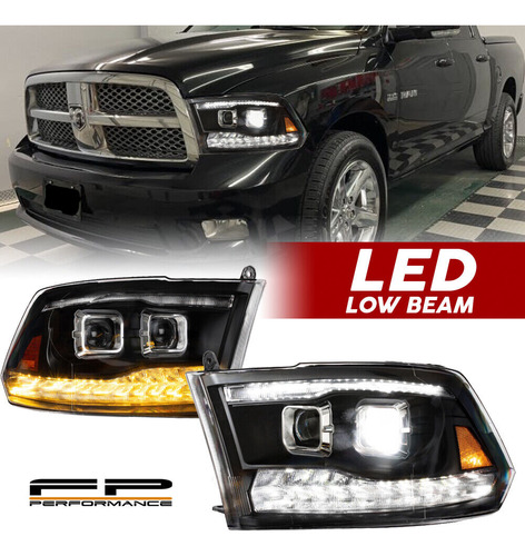 [led Low Beam] For 2009-2018 Dodge Ram Black Led Bar Dua Aag