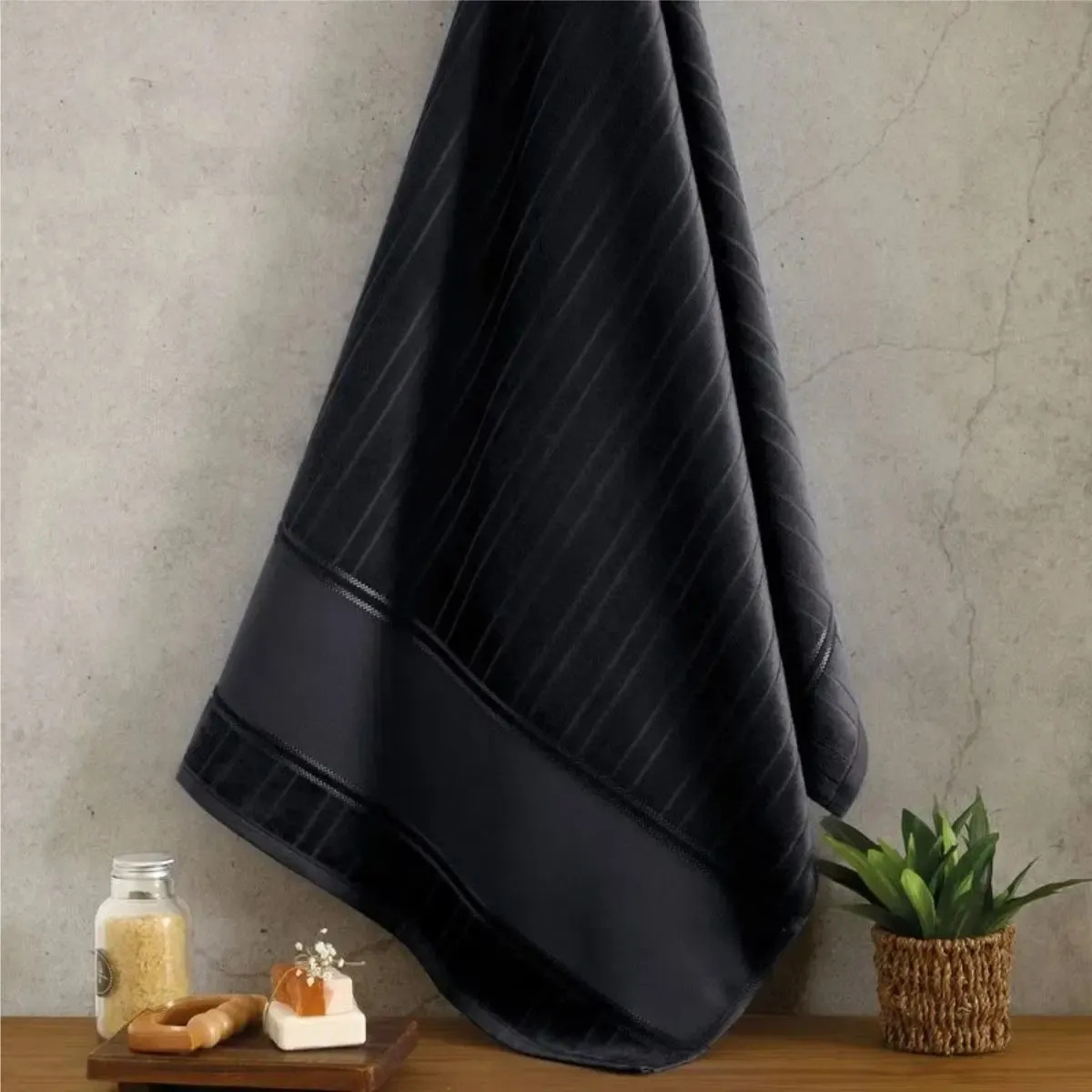 Toalha Banho Praia Piscina 70x140cm Dohler Artesanalle Liso Cor Preto