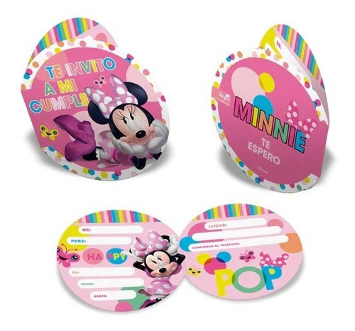 Tarjetas Invitacion Minnie Mouse 6 Unidades Cumpleaños Argos