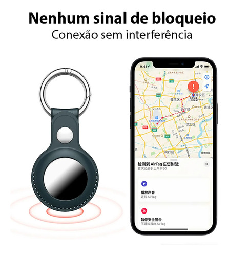 Capa De Couro Genuíno Para Air Tag - Chaveiro Preto