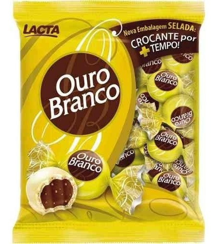 Pacote de bombons ouro branco com recheio de chocolate e cobertura de chocolate branco 1kg lacta