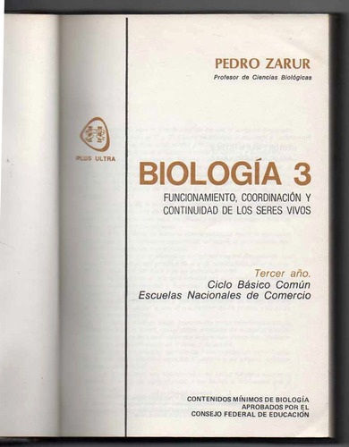 Biología 3 - Pedro Zarur Antiguo Edicion 1981 Tapa Dura