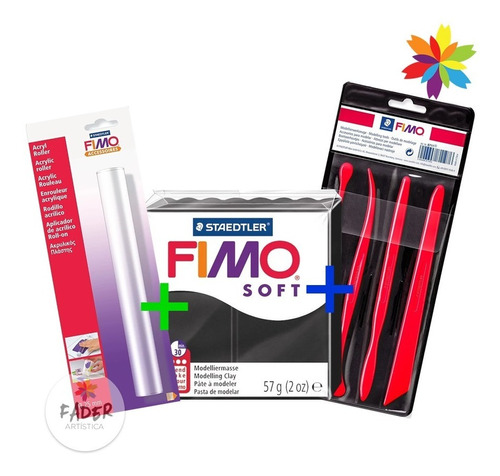 Set Kit Fimo Rodillo + 4 Soft + Accesorios Para Modelar