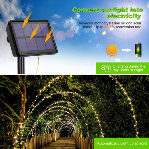 8 Modos Led Luces Solares Exterior Para Decoración 10m
