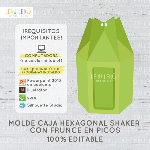 Molde Caja Hexagonal Frunce Arriba Picos Shaker (editable)