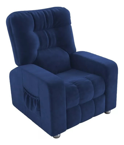 Poltrona Do Papai Azera Bege Vitrini Retrátil Reclinável Cor Azul-escuro Desenho Do Tecido Liso
