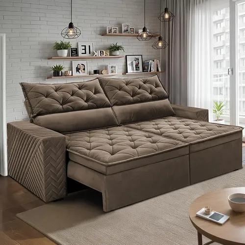 Sofá Retrátil Reclinável 2,00m Essence. Velusoft Cama Inbox