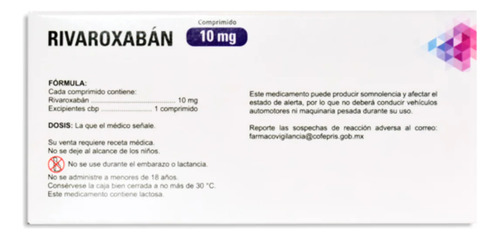 Rivaroxabán Y Xarelto (maver) C/30 Comps. 10 Mg