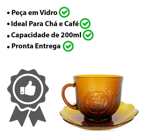 Imagem 5 de 6 de Kit Xicara Pires Café Chá 12 Peças Vidro Com Suporte 200ml