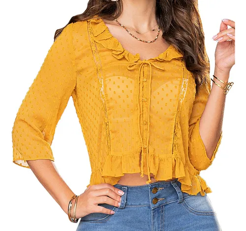 Blusas amarillas para dama hotsell