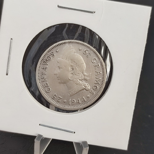 Moeda De Prata De 25 Centavos República Dominicana De 1944 (Usado)