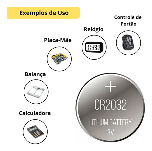 5 Pilhas Bateria Moeda Cr2032 Lítio - 1 Cartela C/5 Unidades