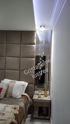 Pendente Cristal Legítimo P/ Cabeceira Lavabo + Led + Estrutura 90cm Led Branco 110v/220v