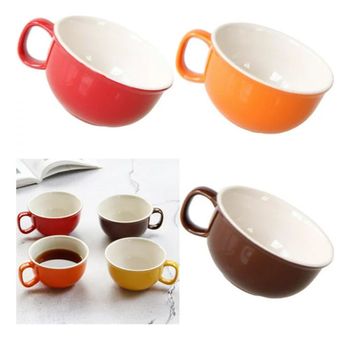 5 Taza Grande Para Cafe Te De Ceramica Bi Tono Jumbo Colores