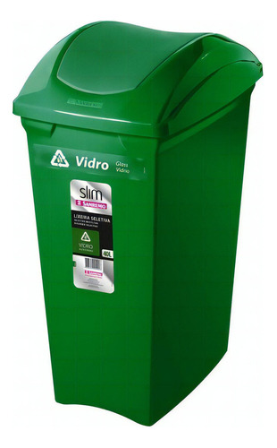 Cesto De Residuos Plastico Tapa Vaiven 40lt Sanremo Slim Verde