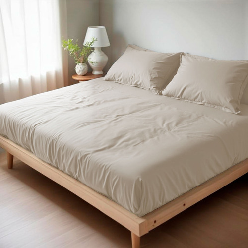 Juego De Sábanas 100% Algodón 300 Hilos Matrimonial - Hokins Color Beige Diseño de la tela Liso