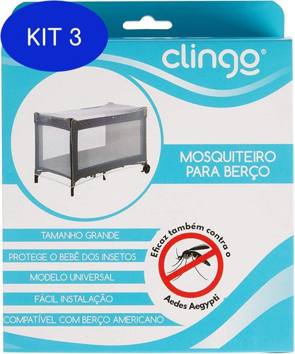 Kit 3 Mosquiteiro Para Berço Universal Clingo