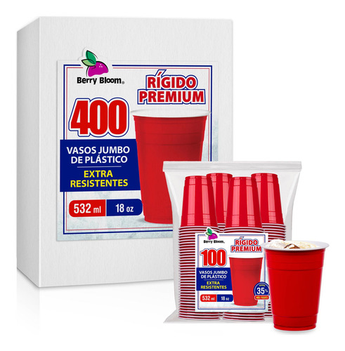 400 Vasos Rojos 532 Ml (18 Oz) Extra Resistentes Para Fiesta