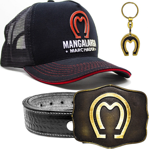 Kit Presente Bone Mangalarga Cinto Fivela Country Chaveiro