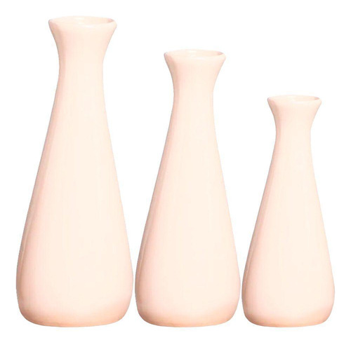 Trio Vasos Garrafas Grandes Em Cerâmica Decorativa - Bege