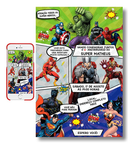 Convite Digital Aniversário Super Herói
